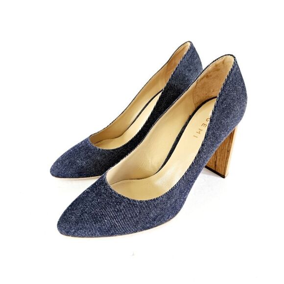 M.Gemi Lustro Blue Denim Wood Grain Block 90mm Heel Pumps EU 40 US 9.5 - Picture 1 of 11